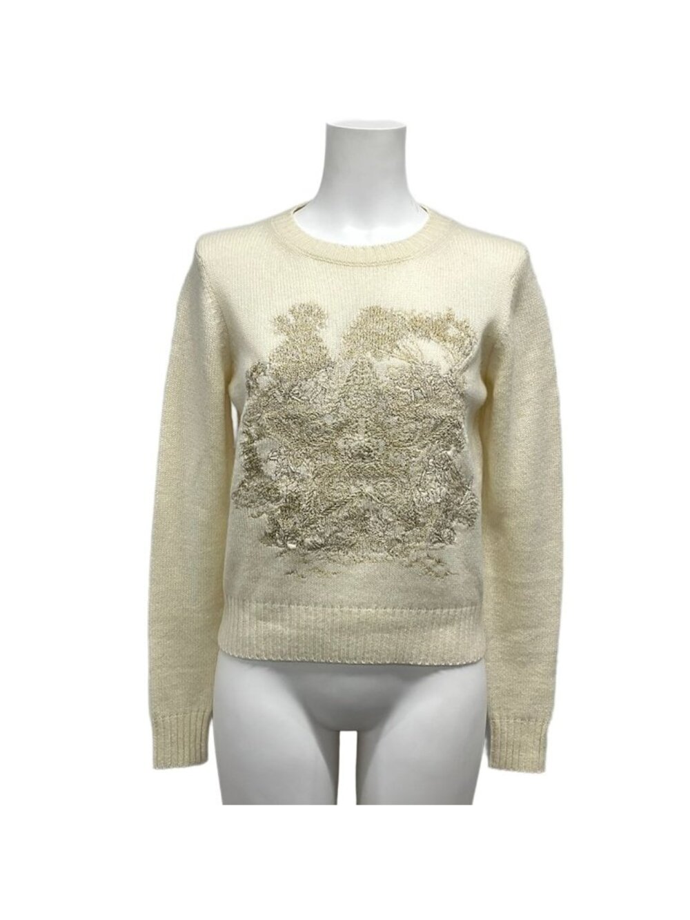 Dior Long Sleeve Sweater I 42 Ivory Gold Embroidery Star Cashmere